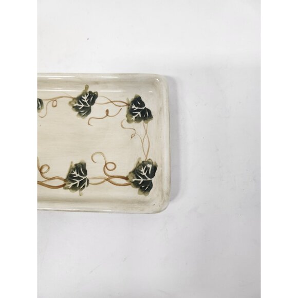 VTG Linens-N-Things Ceramic Hand Painted Grape Leave Serving Tray Rectangular - Picture 2 of 8